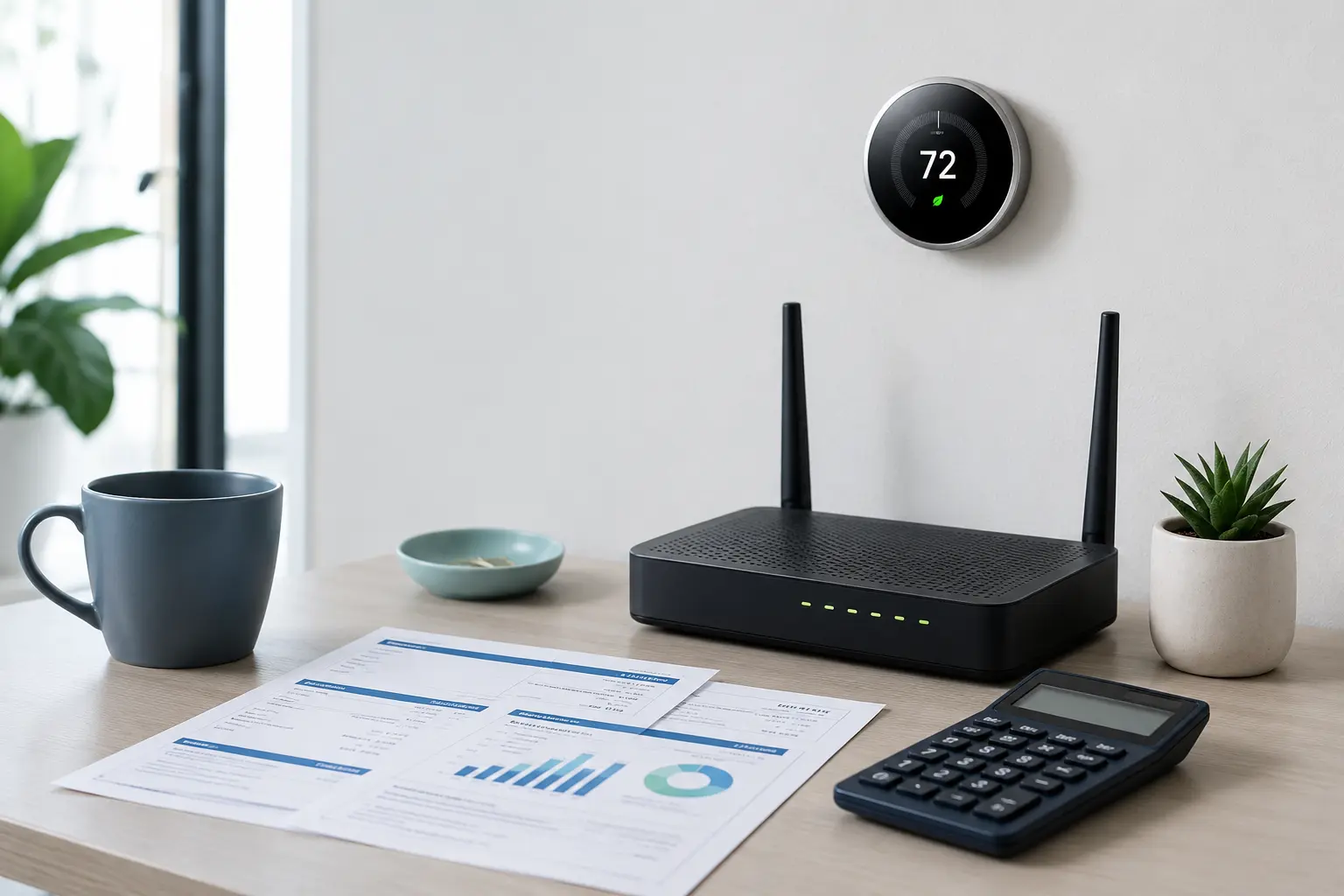 Wi-Fi router, smart thermostat, utility statements, and calculator